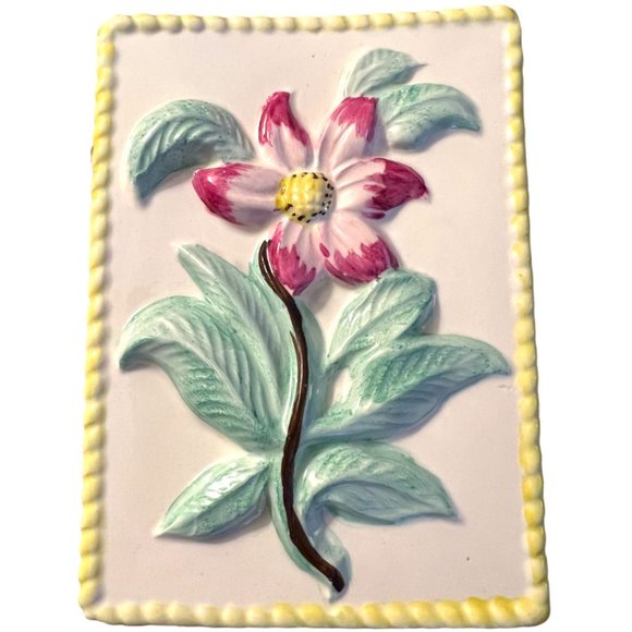 PV PEASANT VILLAGE Pair of Vases Majolica Pottery Rectangular Raised Flowers VTG - Picture 3 of 9